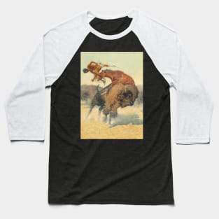 Buffalo Attacking Native American Hunter - Vintage Western American Art Baseball T-Shirt